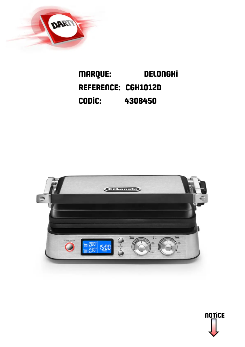 Page 1 de la notice Manuel utilisateur DeLonghi Multigrill CGH 1012D