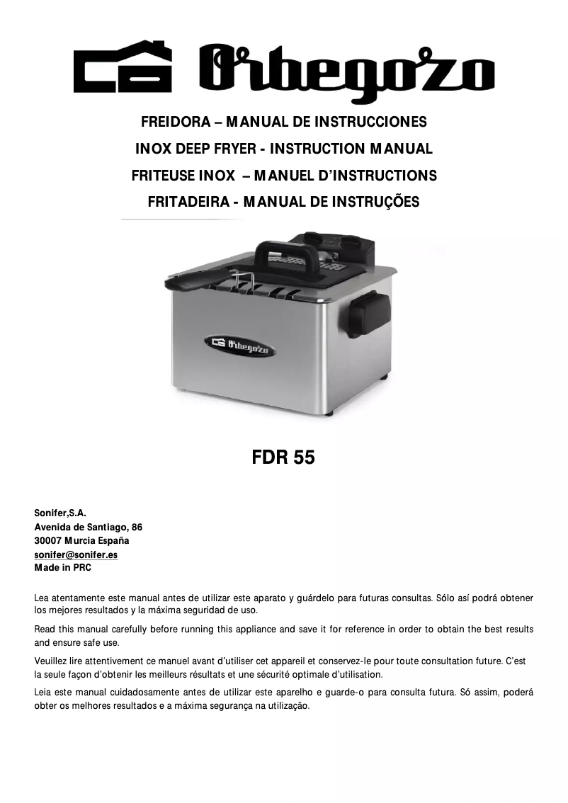 Page 1 de la notice Manuel utilisateur Orbegozo FDR 55