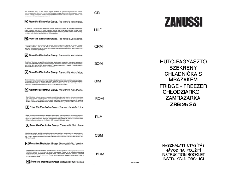 Page 1 de la notice Manuel utilisateur Zanussi ZRB 25 sa