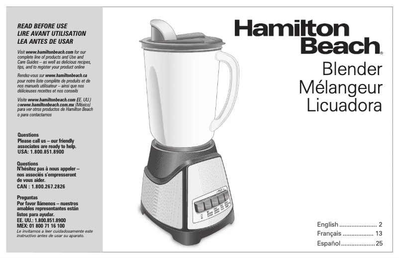 Page 1 de la notice Manuel utilisateur Hamilton Beach Power Elite 58148A