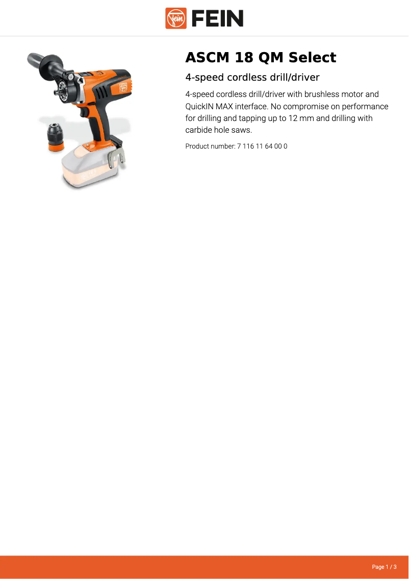 Page n°1 - Fiche technique Fein ASCM 18 QM Select