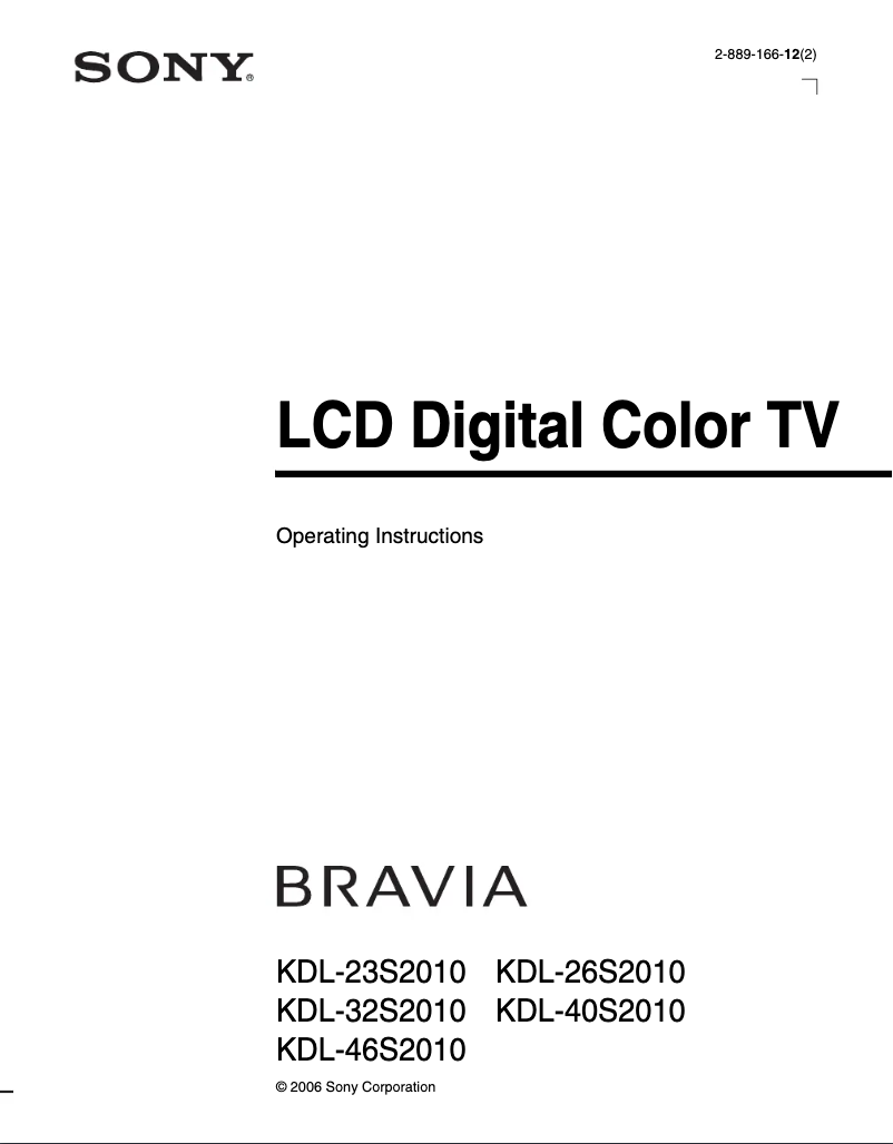 Image de la première page du manuel de l'appareil Bravia KDL-26S2010