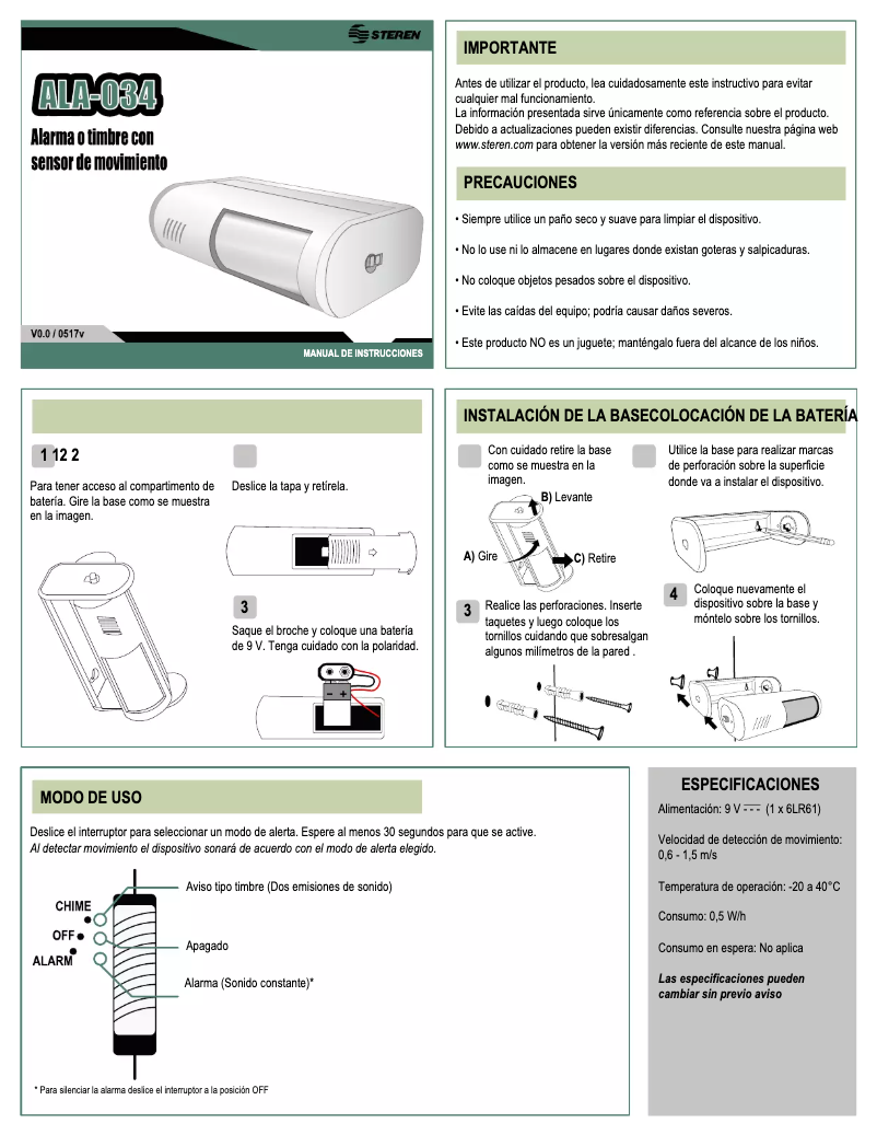 Page n°1 - Manuel utilisateur Steren ALA-034