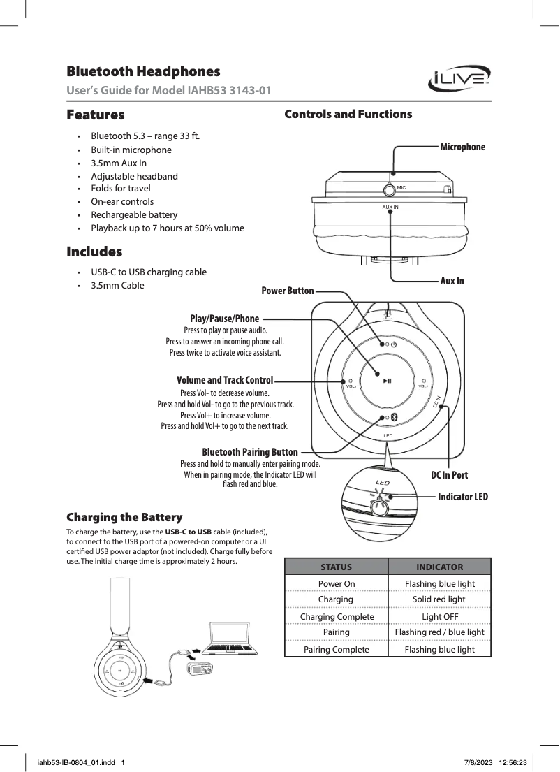 Page n°1 - Manuel utilisateur iLive IAHB53