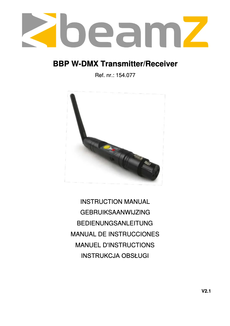 Page 1 de la notice Manuel utilisateur BeamZ BBP W-DMX Transmitter/Receiver 154.077