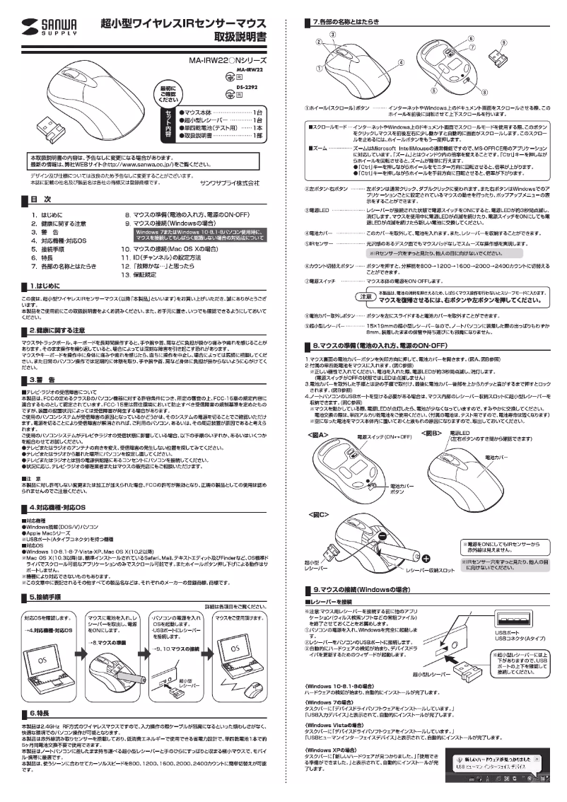 Page 1 de la notice Manuel utilisateur Sanwa MA-IRW22BKN