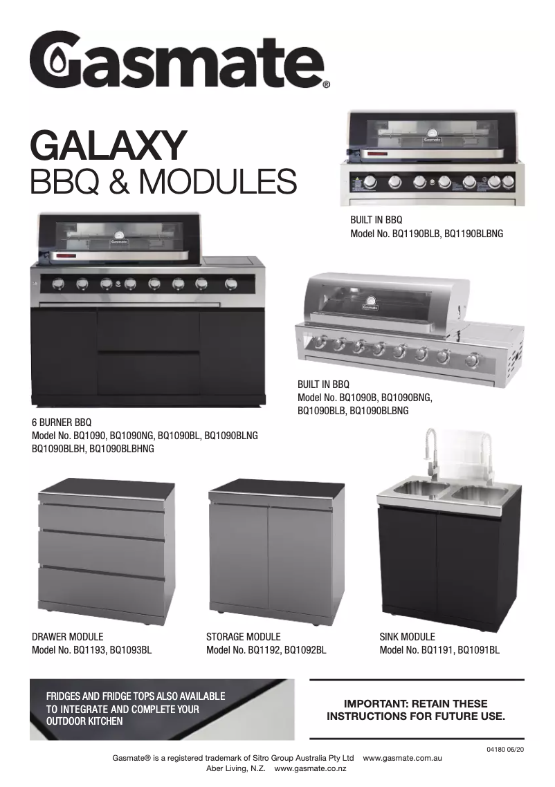 Page n°1 - Manuel utilisateur Gasmate Galaxy BQ1190