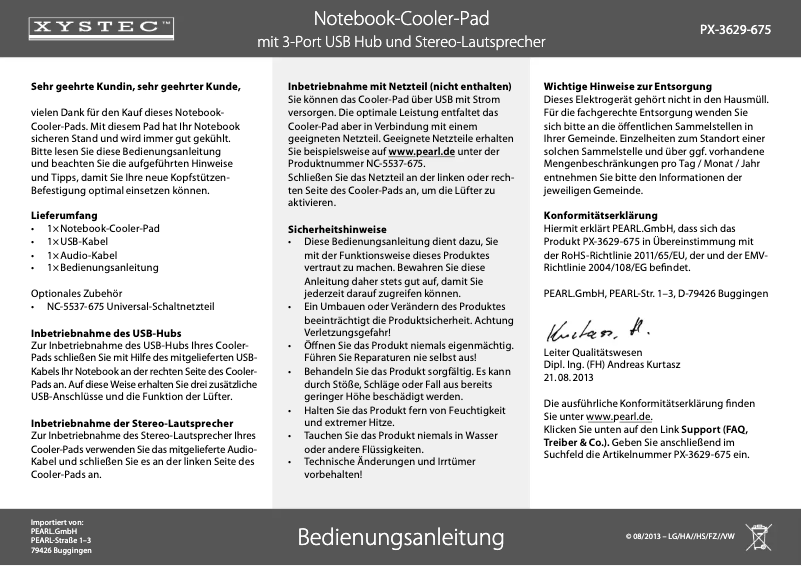 Página 1 del manual Manual de usuario Xystec PX-3629-675