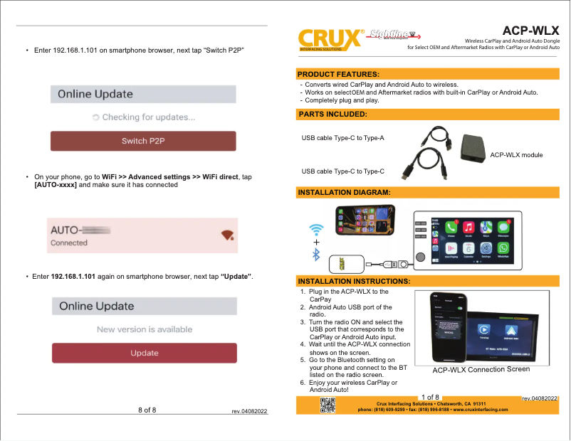 Page n°1 - Manuel utilisateur CRUX ACP-WLX