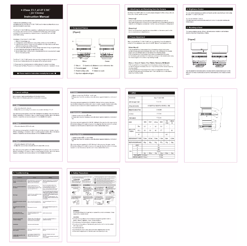 Page n°1 - Manuel utilisateur Rokinon Cine DS DS85M-N