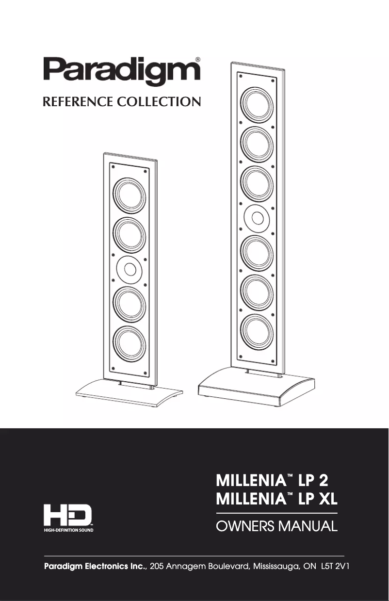 Page 1 de la notice Mode d'emploi Paradigm Millenia LP XL