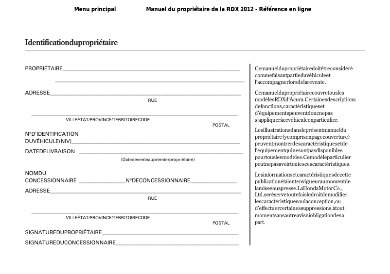 Page n°1 - Manuel utilisateur Acura RDX (2012)