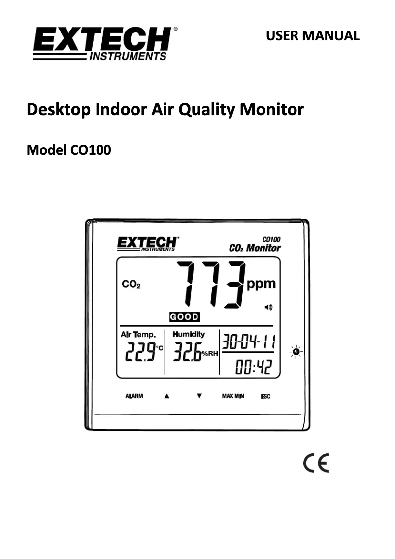 Page 1 de la notice Manuel utilisateur Extech CO100