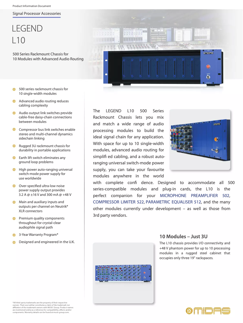 Page 1 de la notice Fiche technique Midas Legend L10