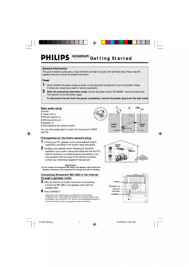 Page n°1 - Manuel utilisateur Philips Streamium MC-I200