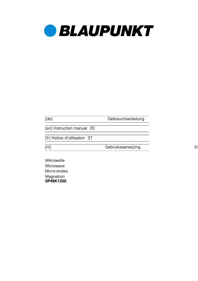 Page 1 de la notice Mode d'emploi Blaupunkt 5P49K 1250
