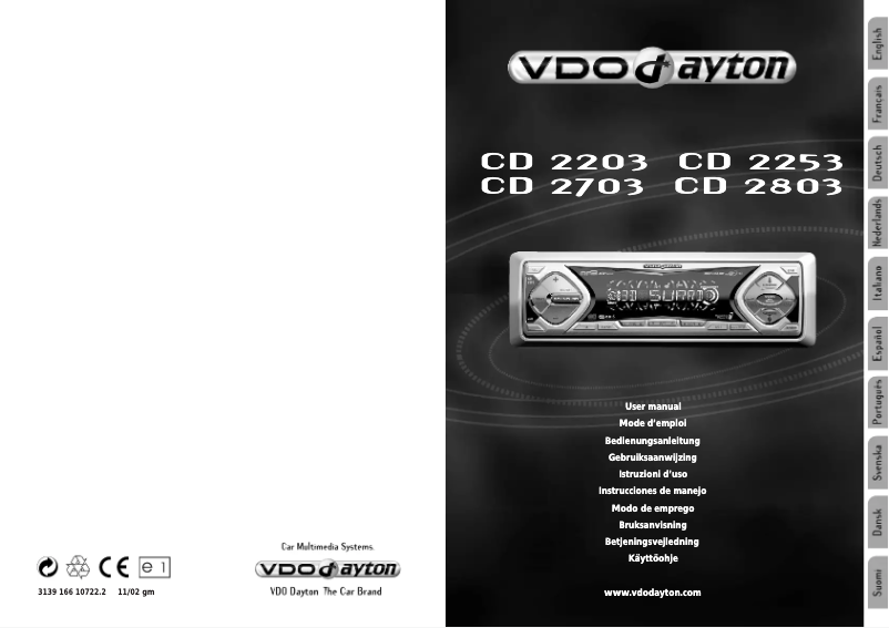 Page n°1 - Manuel utilisateur VDO Dayton CD 2203