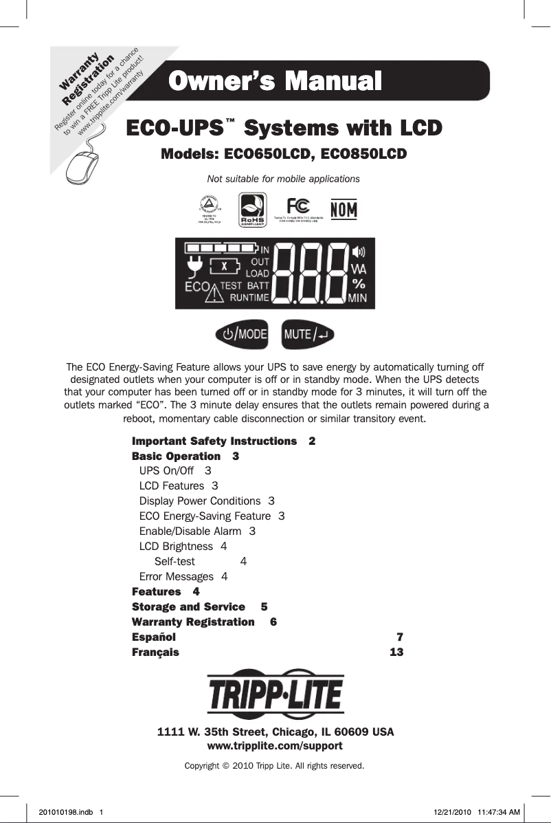 Image de la première page du manuel de l'appareil ECO650LCD