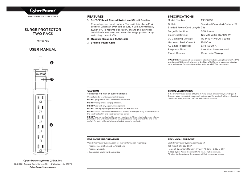 Page 1 de la notice Manuel utilisateur CyberPower MP1087SS