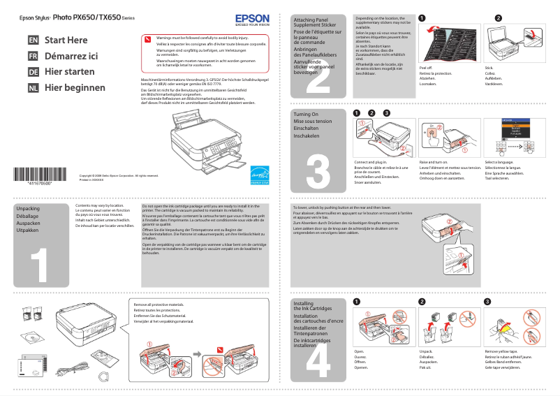 Page 1 de la notice Manuel utilisateur Epson Stylus Photo TX659