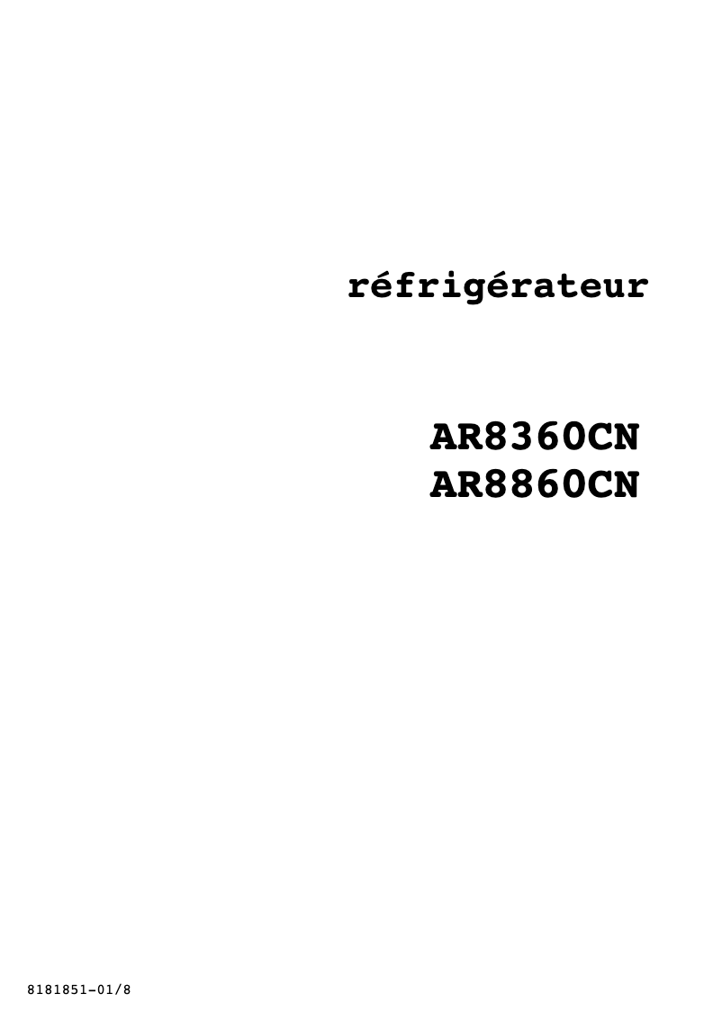 Page n°1 - Manuel utilisateur Arthur Martin-Electrolux AR8360CN