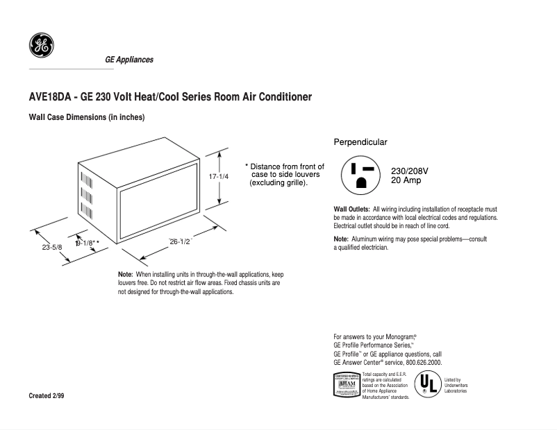 Página 1 del manual Ficha técnica GE AVE18DA