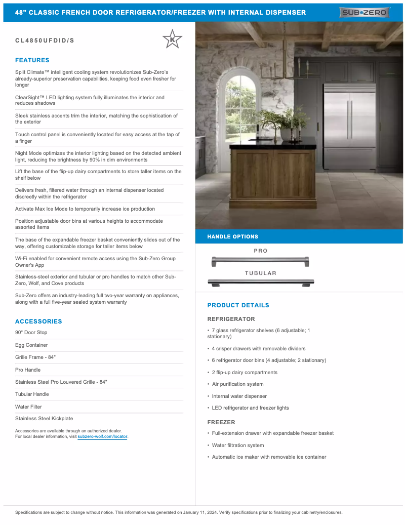 Page 1 de la notice Manuel utilisateur Sub-Zero CL4850UFDID