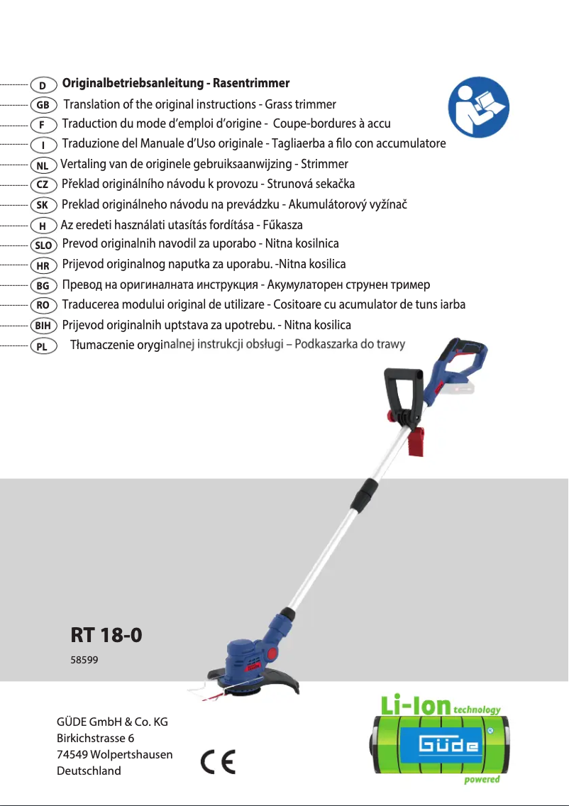 First page image of the manual for RT 18-0