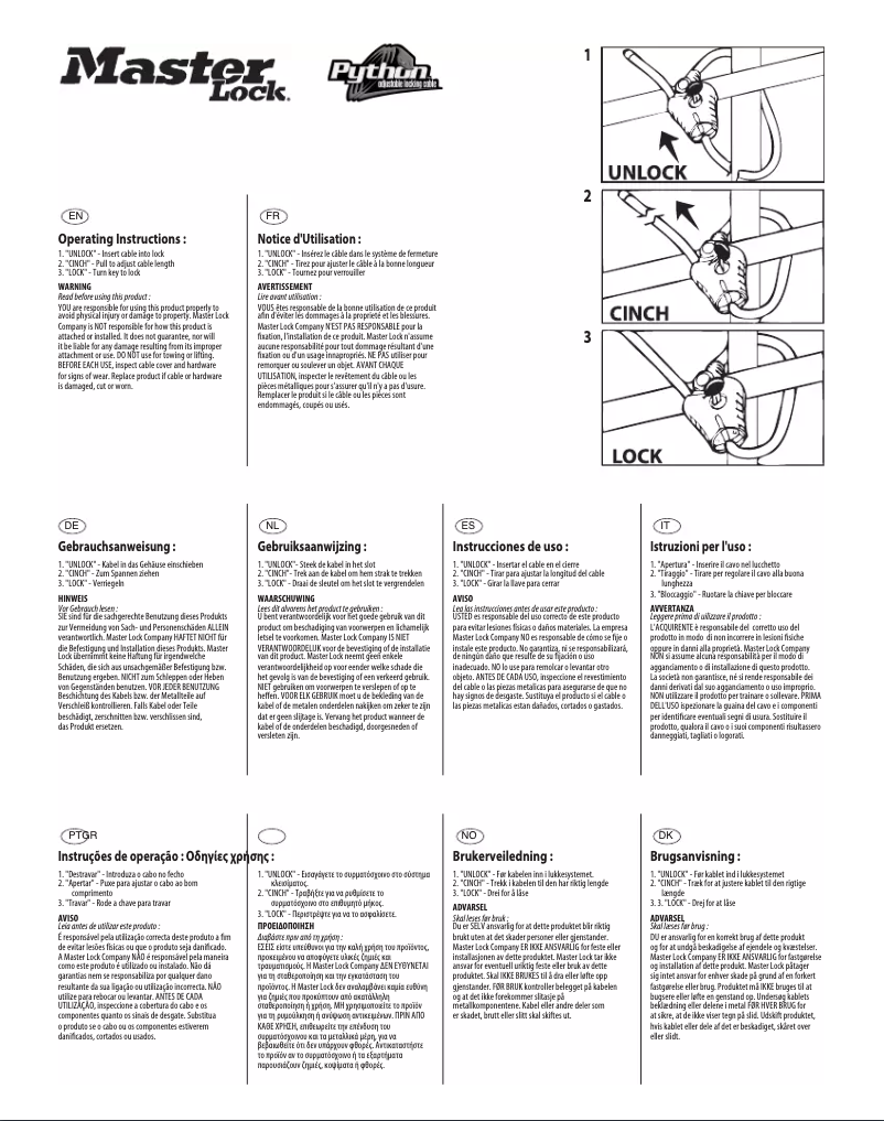 Page n°1 - Manuel utilisateur Master Lock 8420EURD