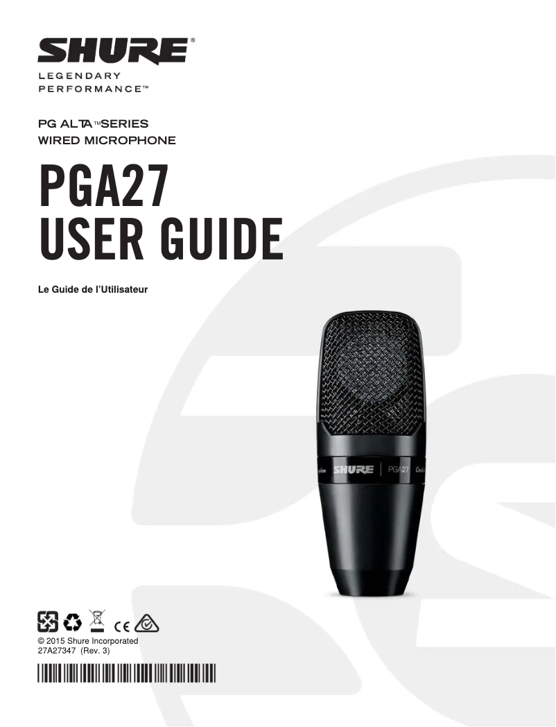 Page n°1 - Manuel utilisateur Shure PGA27