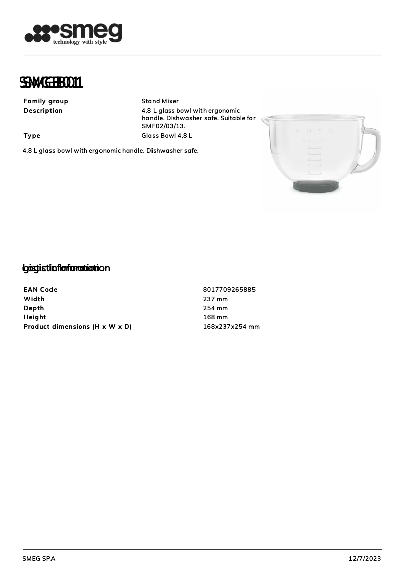 Page n°1 - Fiche technique Smeg SMGB01