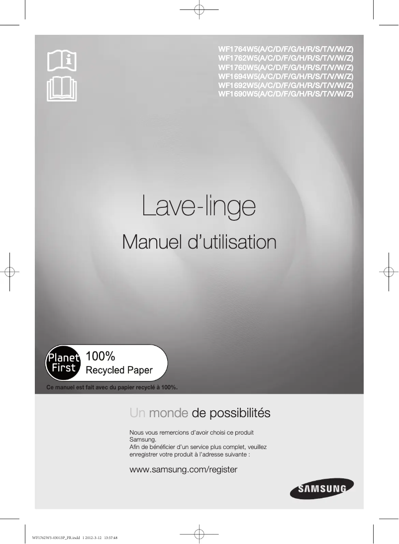 Page 1 de la notice Manuel utilisateur Samsung WF1762W5C
