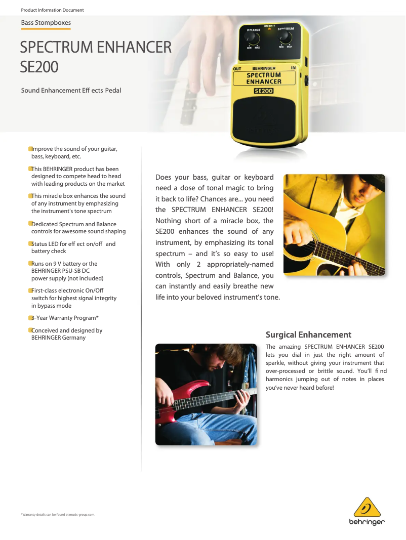 Imagen de la primera página del manual del dispositivo Spectrum Enhancer SE200