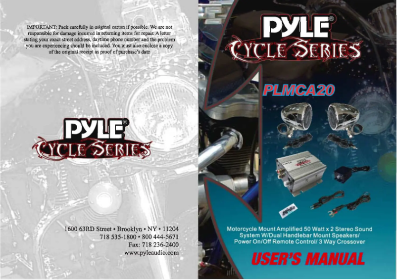 Page n°1 - Manuel utilisateur Pyle Cycle PLMCA20