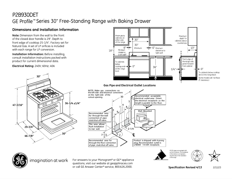 Page n°1 - Fiche technique GE Profile P2B930DETWW