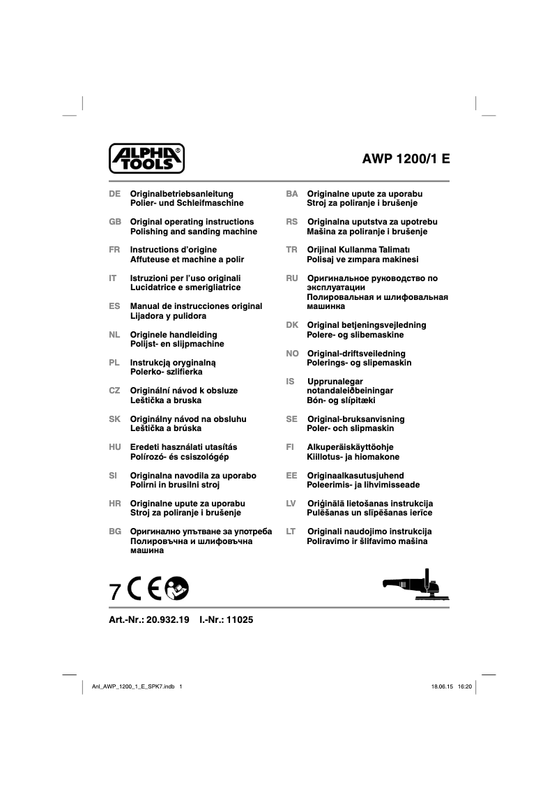 Page 1 de la notice Manuel utilisateur Alpha Tools AWP 1200/1 E