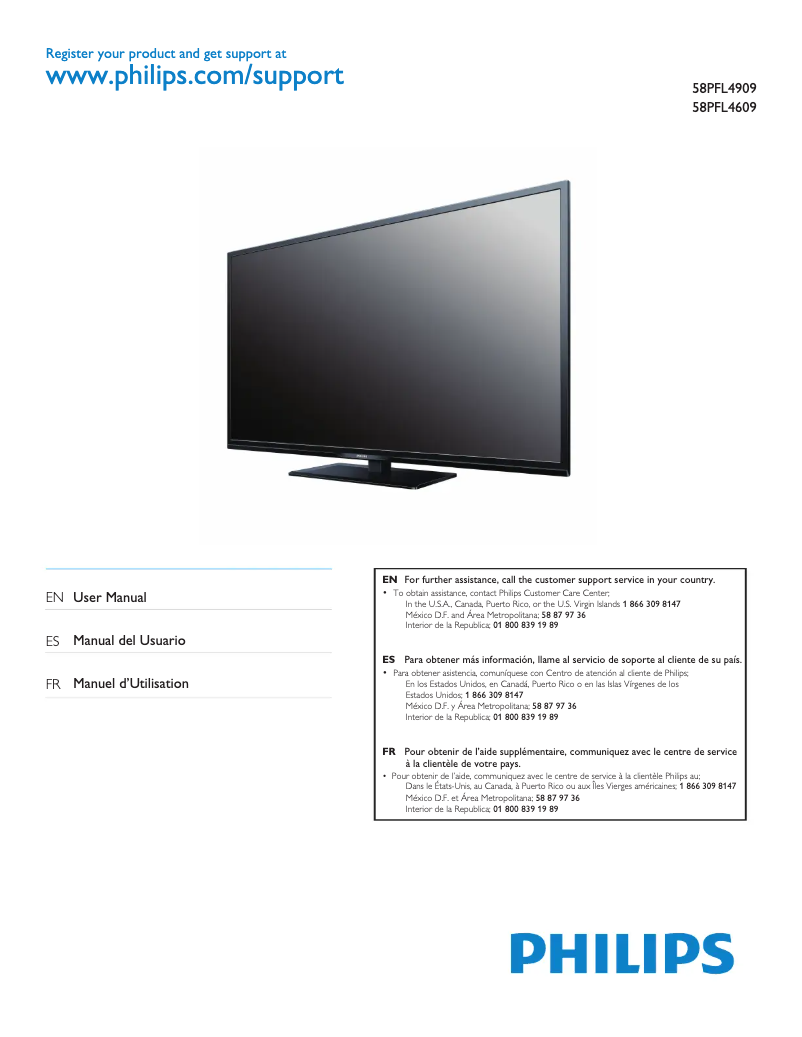 Page 1 de la notice Manuel utilisateur Philips 58PFL4609