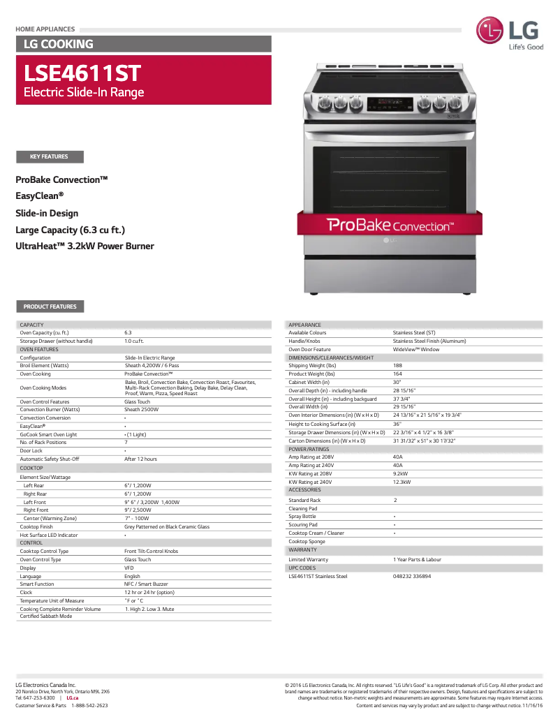 Página 1 del manual Ficha técnica LG LSE4611ST