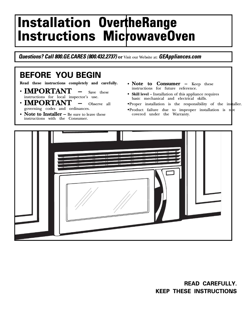 Page 1 de la notice Guide d'installation GE Spacemaker JNM1541DPBB