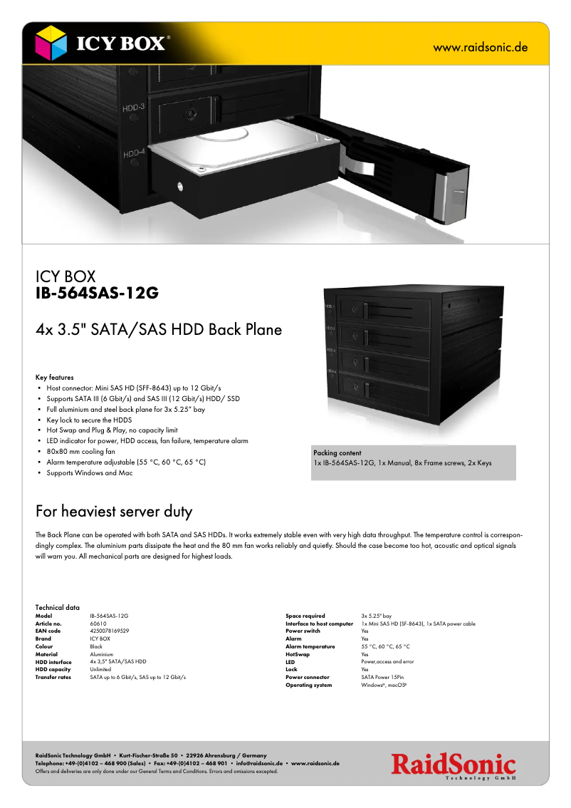 Page 1 de la notice Fiche technique Icy Box IB-564SAS-12G