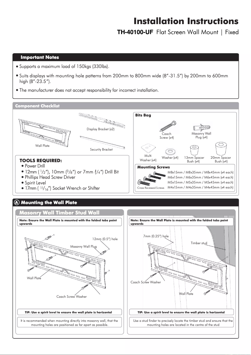 Page n°1 - Manuel utilisateur Atdec Telehook TH-40100-UF