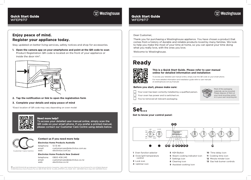 Page n°1 - Guide de démarrage rapide Westinghouse WFEP9717DD