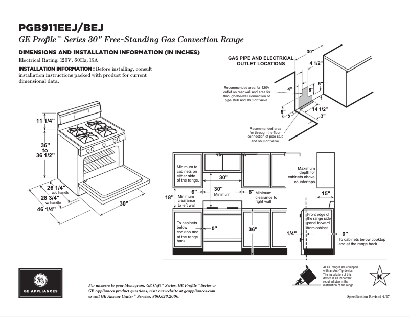 Page n°1 - Fiche technique GE Profile PGB911BEJTS
