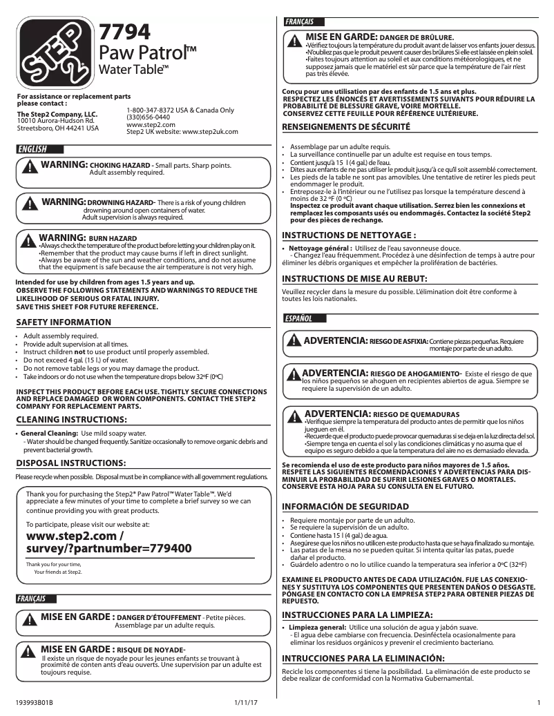 Page 1 de la notice Manuel utilisateur Step2 PAW Patrol 7794