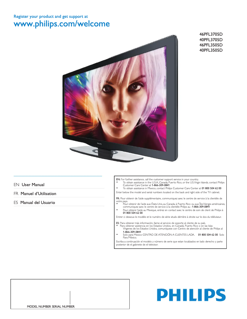 Page 1 de la notice Manuel utilisateur Philips 46PFL3705D