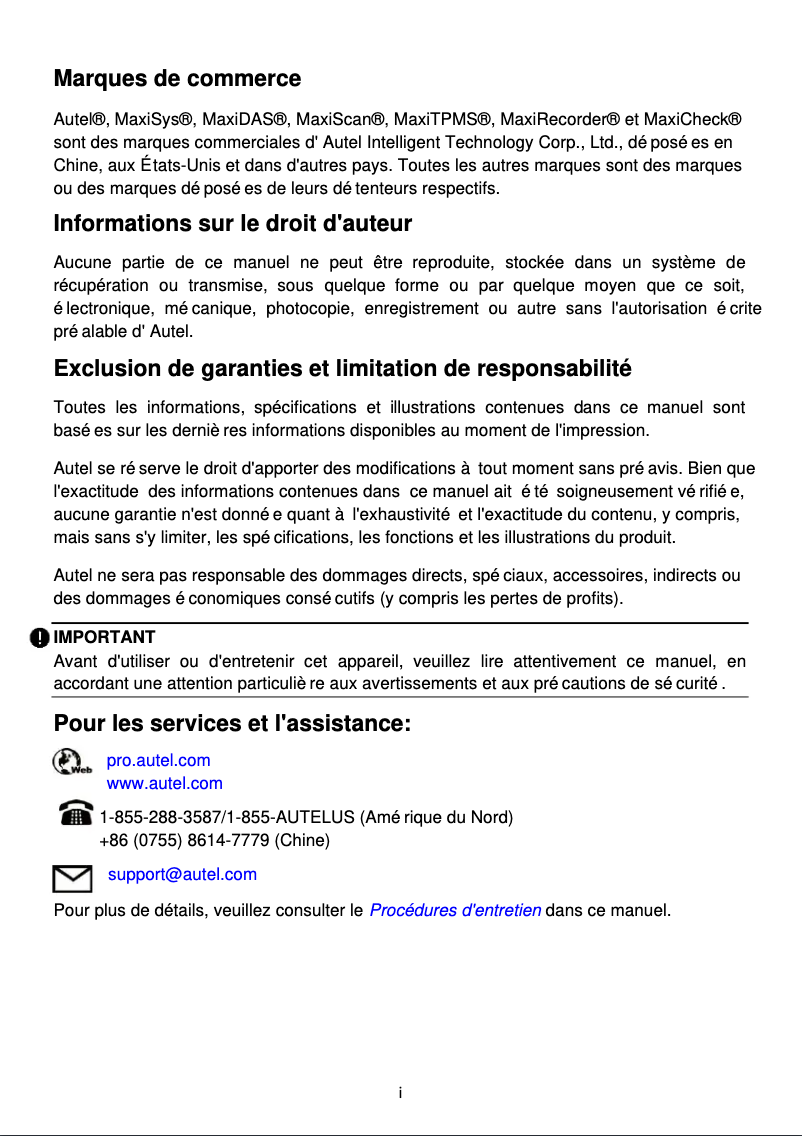 Page 1 de la notice Manuel utilisateur Autel MaxiSYS MS909EV