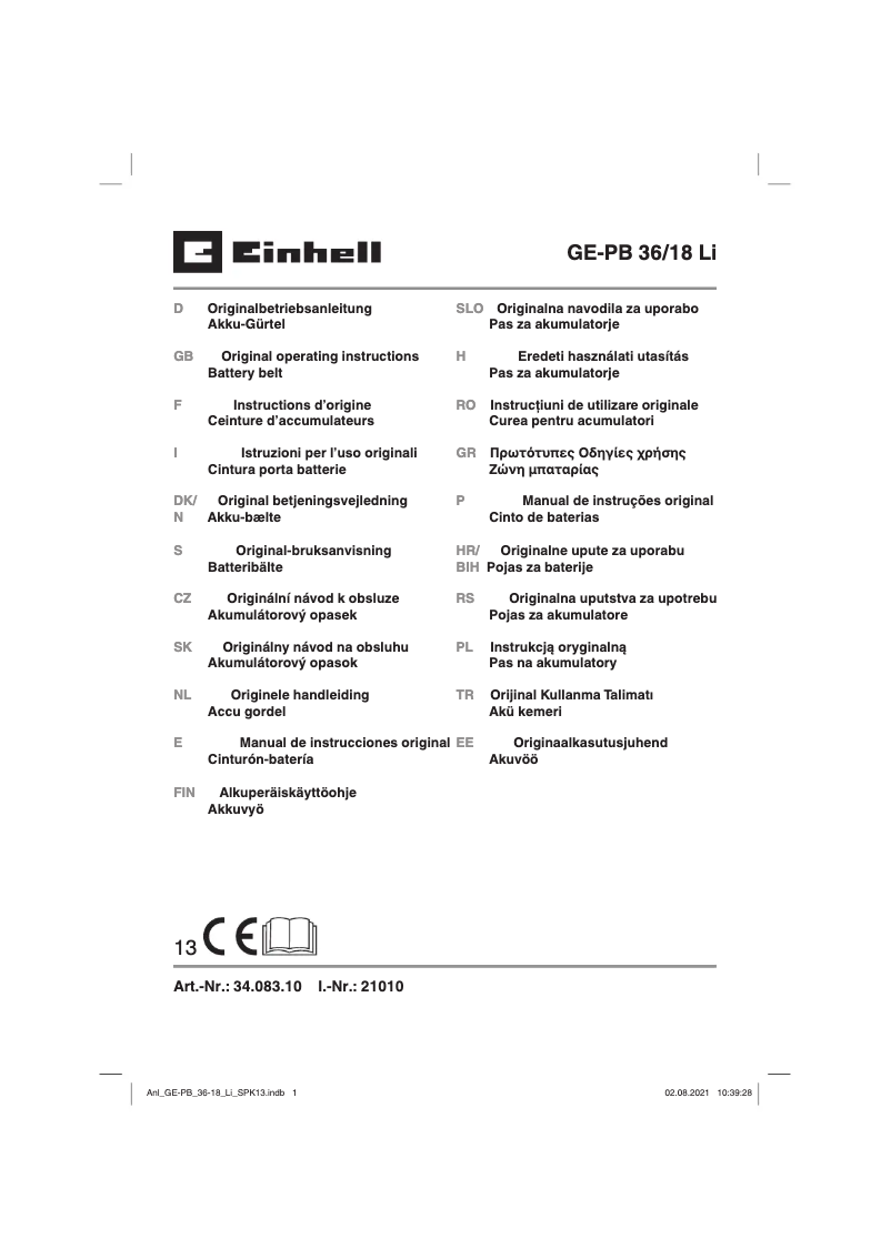 Page n°1 - Manuel utilisateur Einhell GE-PB 36/18 Li
