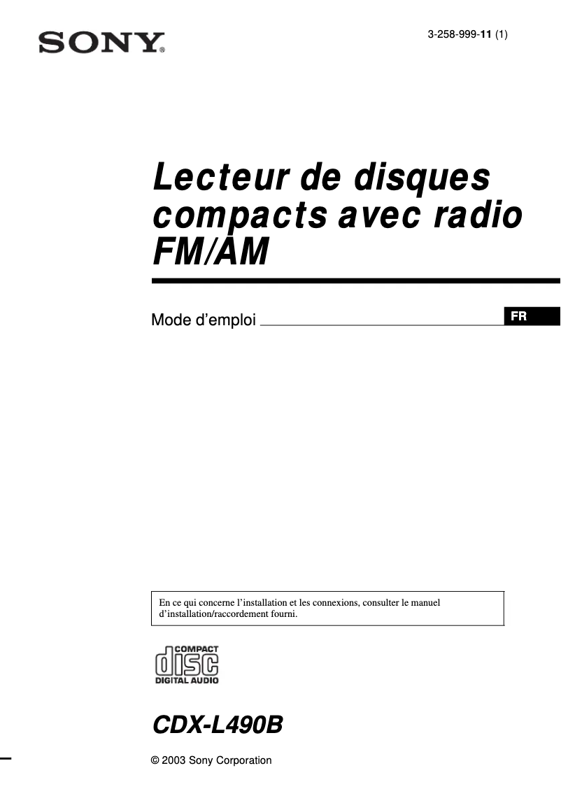 Image de la première page du manuel de l'appareil CDX-L490B