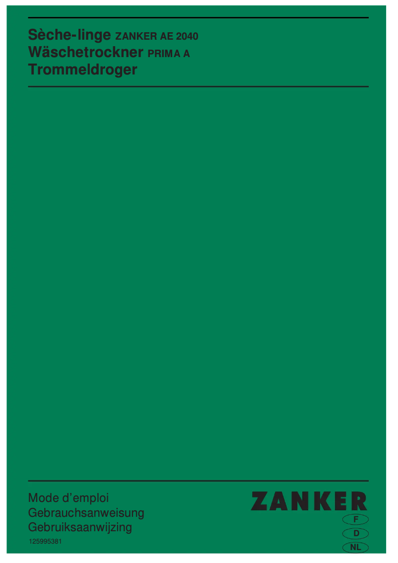 Page 1 de la notice Manuel utilisateur Zanker AE 2040