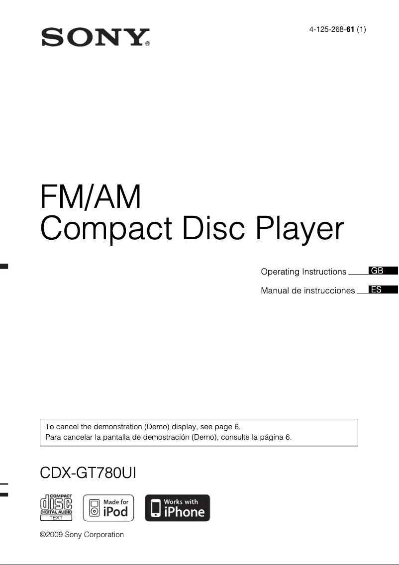Página 1 del manual Manual de usuario Sony CDX-GT780UI